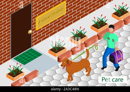 Volunteering help homeless animals - isometric vector illustration Stock Vector