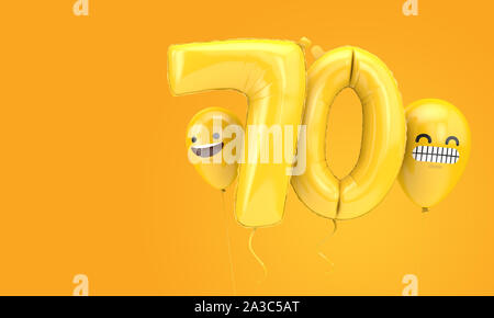 Number 70 birthday ballloon with emoji faces balloons. 3D Render Stock Photo