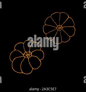 Two pumpkins. Hand drawing sketch. Orange outline on black background. Picture can be used in advertisement, posters, flyers, banners, logo, further design etc. Vector illustration. EPS10 Stock Vector