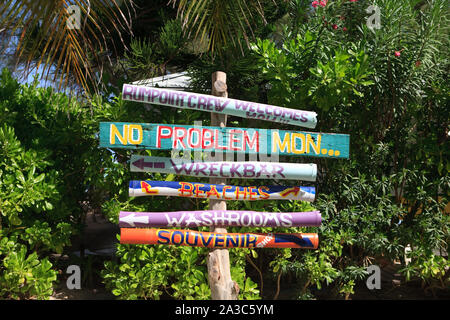 Rustic wooden Caribbean beach bar sign Stock Photo