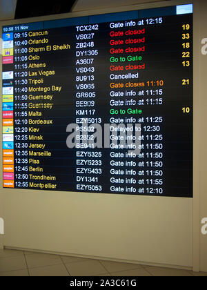 Airport departures board Stock Photo