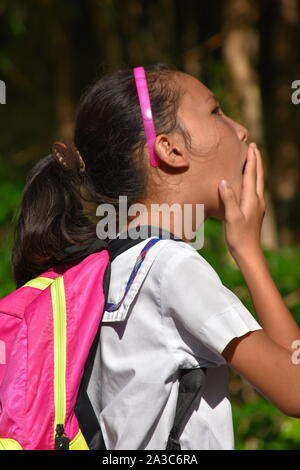 A Student Teenager School Girl Yawning
