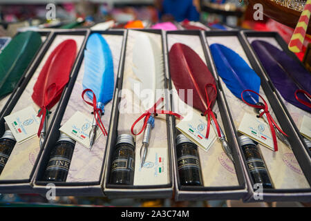 VENICE, ITALY - CIRCA MAY, 2019: quill pens on display at a store in Venice. Stock Photo