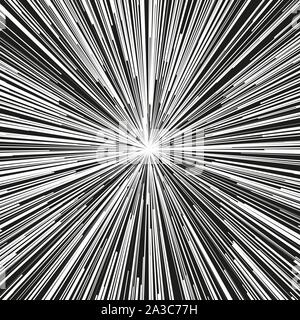 Explosive abstract rays. Dynamite burst blast vector background. Comic book black and white radial lines background. Manga speed frame.Superhero action. Explosion vector illustration. Square stamp Stock Vector