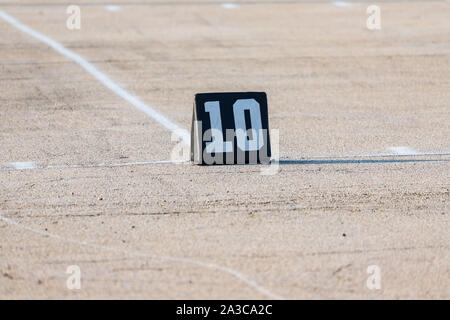 the ten yard line marker ready for rehearsal at band camp Stock Photo