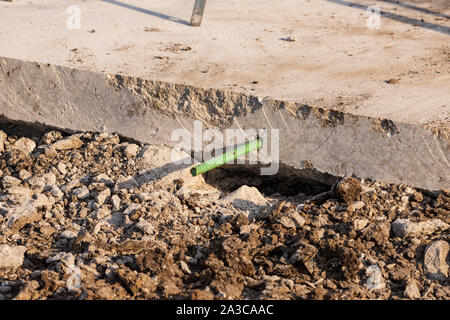 a new section of road construction with rebar Stock Photo