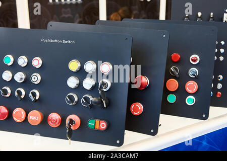 Push button switch on store exhibition Stock Photo