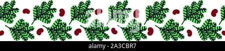 seamless vector pattern with green leaves and red heart shaped berries Stock Vector