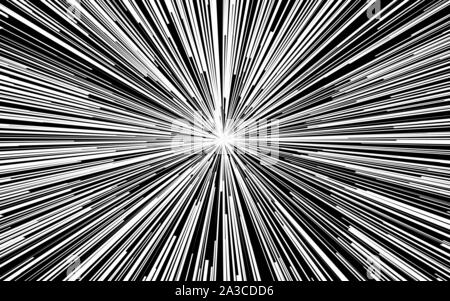 Light rays. Comic book black and white radial lines background. Rectangle fight stamp for card. Manga or anime speed graphic. Explosion vector illustration. Sun ray or star burst element Stock Vector