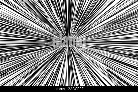 Light rays. Comic book black and white radial lines background. Rectangle fight stamp for card. Manga or anime speed graphic. Explosion vector illustration. Sun ray or star burst element Stock Vector