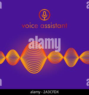 Microphone button with bright voice and sound imitation waves. Communication Stock Vector