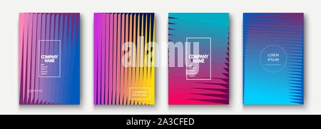 Trendy cool minimalist abstract modern covers design vector. Dynamic colorful halftone gradient. Futuristic geometric patterns shapes phormes lines ba Stock Vector