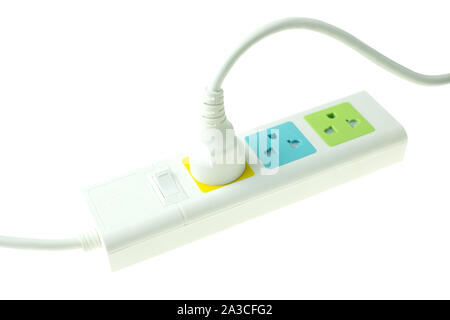 plug in outlet 220v AC cable at white background Stock Photo