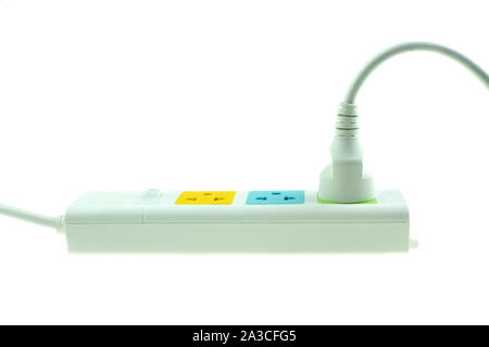 plug in outlet 220v AC cable at white background Stock Photo