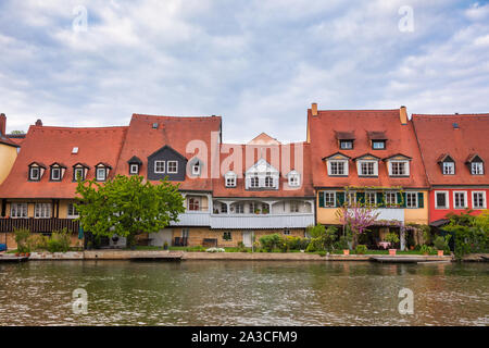 Historic fishermen's houses along the Regnitz river known as Little Venice (Klein-Venedig) in Bamberg, Bavaria, Germany, Europe. Bamberg is one of mos Stock Photo