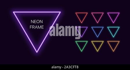 Neon monochrome triangle Border with copy space. Templates set of Neon gradient triangular Frame. Expressive and futuristic graphic element, geometric Stock Vector