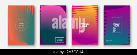 Trendy cool minimalist abstract modern covers design vector. Dynamic colorful halftone gradient. Futuristic geometric patterns shapes phormes lines ba Stock Vector