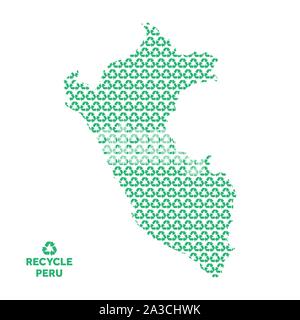 Peru map made from recycling symbol. Environmental concept Stock Vector