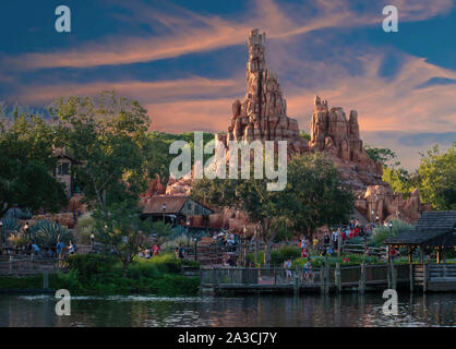 Orlando, Florida. September 23, 2019. Panoramic view of  Big Thunder Mountain Railroad at Magic Kigndom Stock Photo