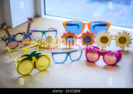 Retro Party set Glasses, lips, mustaches, masks design photo booth party wedding funny pictures. Stock Photo