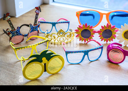 Retro Party set Glasses, lips, mustaches, masks design photo booth party wedding funny pictures. Stock Photo