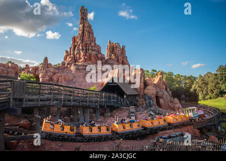 Orlando, Florida. September 23, 2019. People enjoying Big Thunder Mountain Railroad at Magic Kigndom Stock Photo