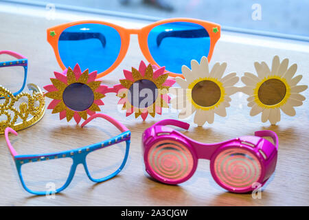 Retro Party set Glasses, lips, mustaches, masks design photo booth party wedding funny pictures. Stock Photo