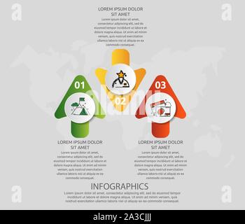 Vector infographic 3D template circles for three paper arrow, diagram, graph, presentation. Business concept with 3 options. Blank space for content Stock Vector