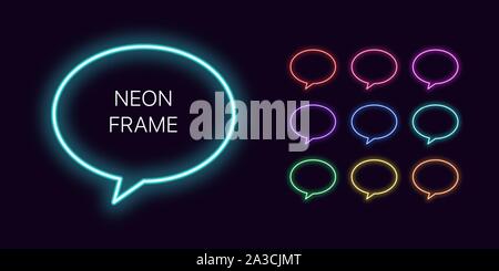 Neon monochrome Speech bubble Border with copy space. Templates set of Neon gradient dialogue Frame. Expressive and futuristic graphic element, geomet Stock Vector