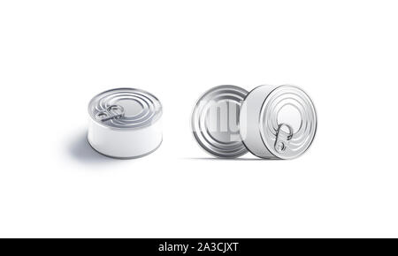 Blank white conserve can with chrome ribbed lid mockup, isolated Stock Photo