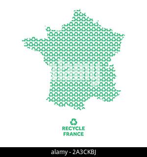 France map made from recycling symbol. Environmental concept Stock Vector