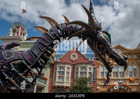 Orlando, Florida. September 25, 2019. Maleficient dragon in Disney Festival of Fantasy Parade  at Magic Kigndom Stock Photo