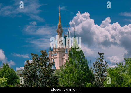 Orlando, Florida. September 25, 2019. Top view of Cinderellass Castle at Magic Kigndom. Stock Photo