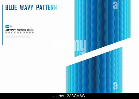 Abstract blue wavy poster of cover design decoration background. Use for cover, poster, ad, template design. illustration vector eps10 Stock Vector
