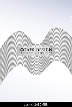 Monochrome Abstract Wave Line Cover Design Template, Curved Lines Design Vector, Gray, Black, White Stock Vector