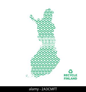 Finland map made from recycling symbol. Environmental concept Stock Vector