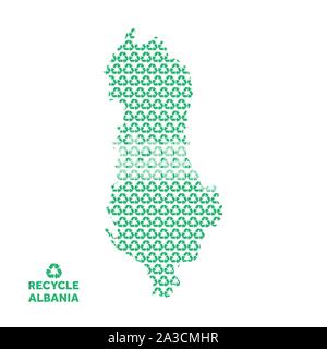 Albania map made from recycling symbol. Environmental concept Stock Vector