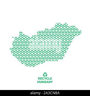 Hungary map made from recycling symbol. Environmental concept Stock Vector