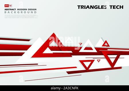 Abstract gradient decoration red triangles tech overlap design of futuristic pattern style. Use for poster, ad, artwork, template design. illustration Stock Vector