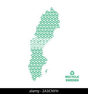 Sweden map made from recycling symbol. Environmental concept Stock Vector