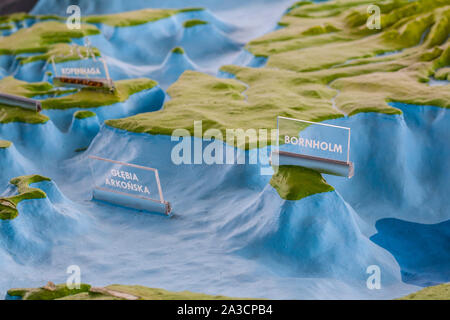 Danish island Bornholm and Arkona Basin on maquette of Baltic Sea floor Stock Photo