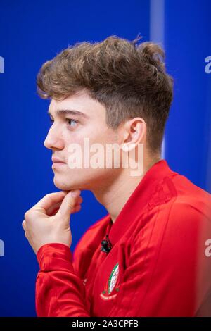 Cardiff, Wales, UK, October 7th 2019. Wales national football team player Daniel James during a media session at St Fagans National Museum of History ahead of matches against Slovakia and Croatia. Credit: Mark Hawkins/Alamy Live News Stock Photo