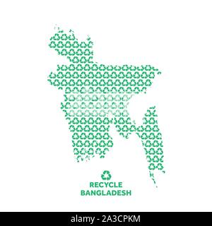 Bangladesh map made from recycling symbol. Environmental concept Stock Vector