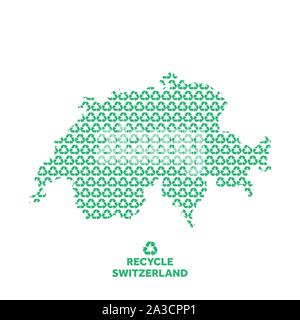 Switzerland map made from recycling symbol. Environmental concept Stock Vector