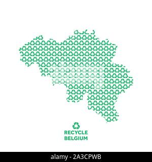 Belgium map made from recycling symbol. Environmental concept Stock Vector
