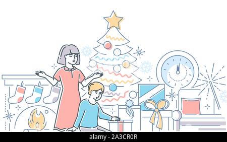 Christmas time - modern line design style illustration Stock Vector