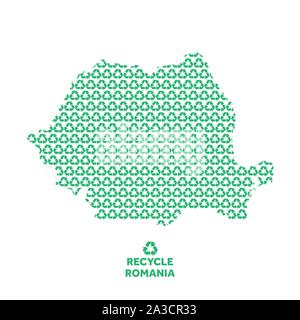 Romania map made from recycling symbol. Environmental concept Stock Vector