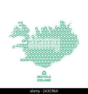 Iceland map made from recycling symbol. Environmental concept Stock Vector