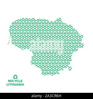 Lithuania map made from recycling symbol. Environmental concept Stock Vector