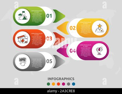 Vector modern infographic flat template circle 3D label for five diagrams, graph, presentation. Business concept with 5 options. Blank space for conte Stock Vector